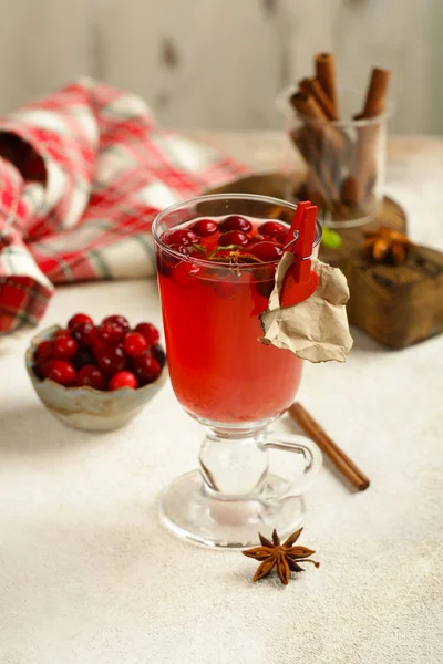 Thee Een Glas Met Cranberry Kaneel — Stockfoto