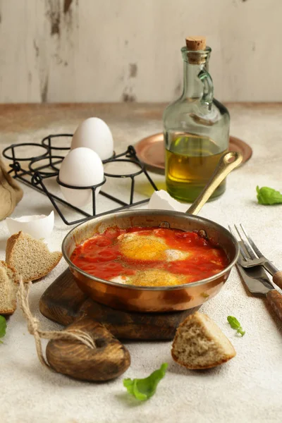 Τηγανητά Αυγά Σάλτσα Ντομάτας Shakshuka — Φωτογραφία Αρχείου