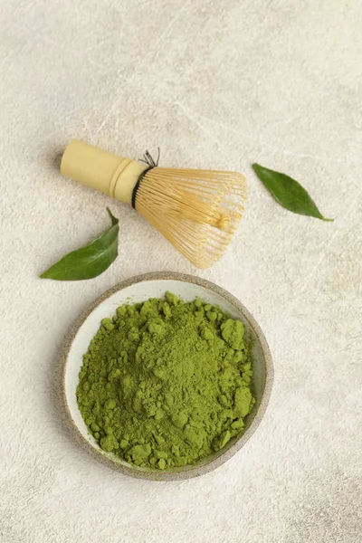 Green Matcha Tea Powder Bowl — Stock Photo, Image