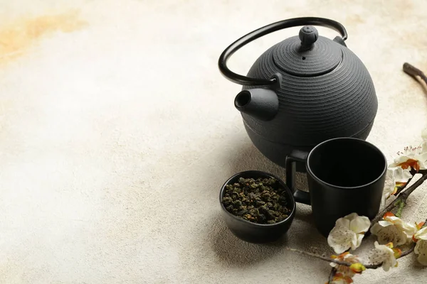 Green Tea Ceremony Cast Iron Teapot — Stock Photo, Image