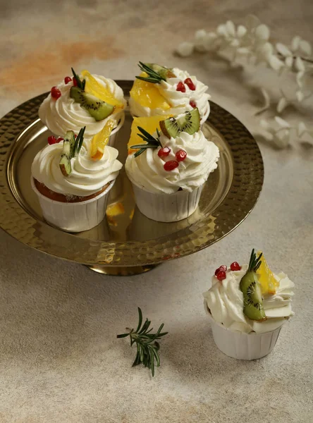 Vanilla Cupcakes Cream Holiday Treats — 스톡 사진