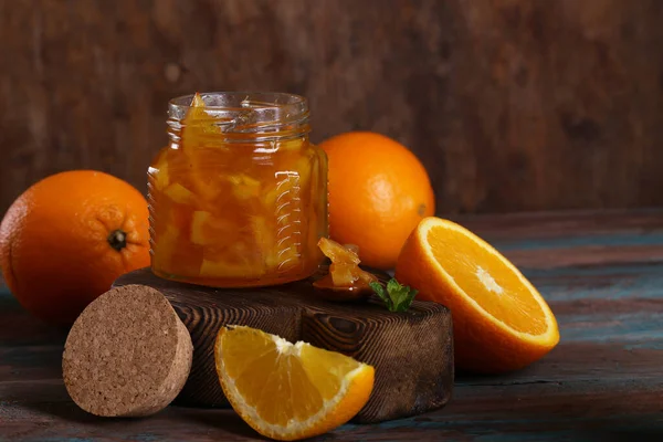 Frische Natürliche Bio Orangenmarmelade Glas — Stockfoto