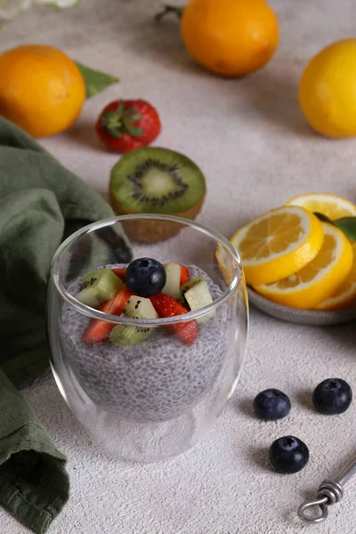 Budino Semi Chia Con Bacche Frutta Una Colazione Sana — Foto Stock