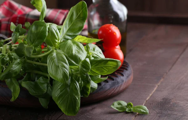 Fresh Organic Green Basil Table — Stock Photo, Image