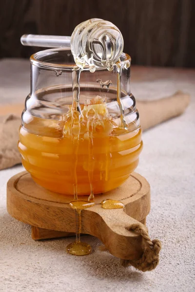Natural Organic Honey Glass Jar — Stock Photo, Image