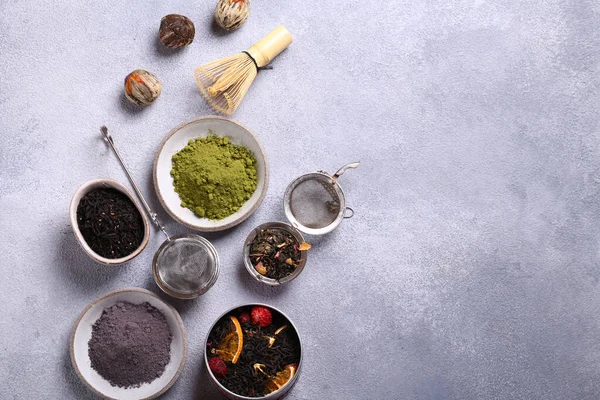 Natural Organic Assortment Black Green Tea — Stock Photo, Image