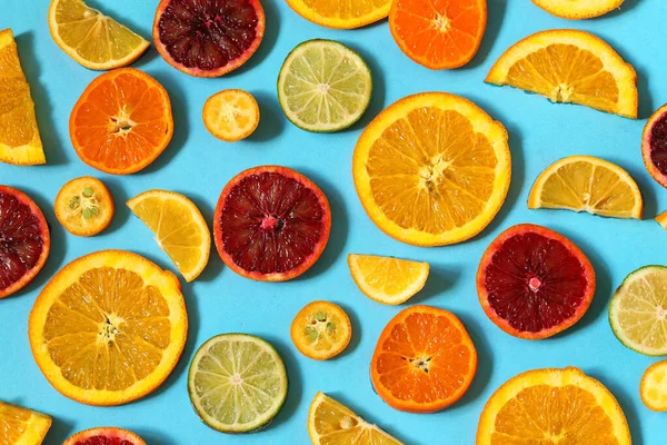 Natural Organic Citrus Fruits Blue Background — Stock Photo, Image
