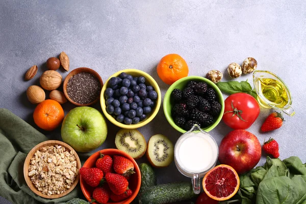 Προϊόντα Μείγμα Για Την Υγιεινή Διατροφή Φρούτα Λαχανικά Superfoods — Φωτογραφία Αρχείου
