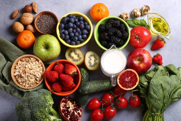 Προϊόντα Μείγμα Για Την Υγιεινή Διατροφή Φρούτα Λαχανικά Superfoods — Φωτογραφία Αρχείου
