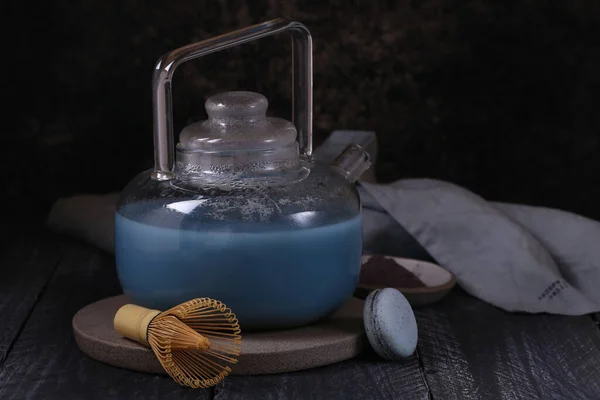 Blue Matcha Tea Wooden Table — Stock Photo, Image