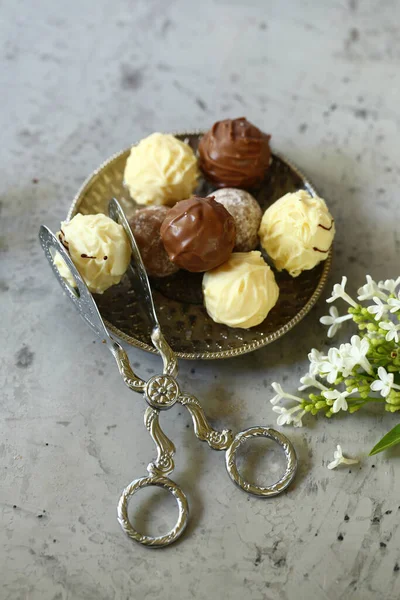 Chocolade Truffel Snoep Als Dessert — Stockfoto