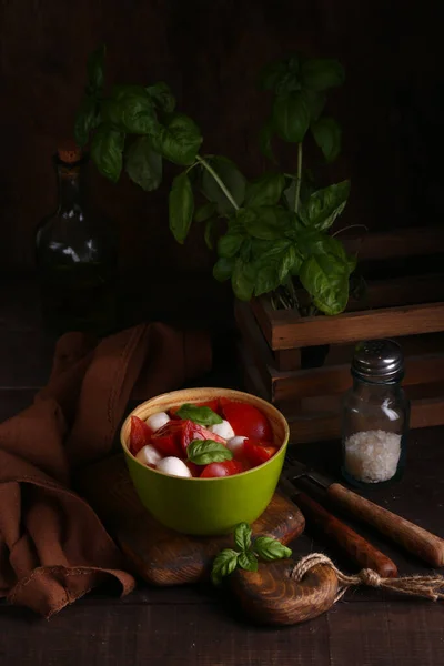 Salada Caprese Italiana Com Queijo Mussarela — Fotografia de Stock
