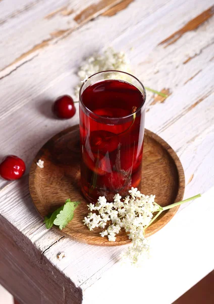 Refreshing Lemonade Cherry Juice Fresh Berries — Stock Photo, Image
