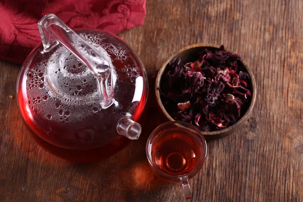 Hibiscus Red Flower Tea Teapot — Stock Photo, Image