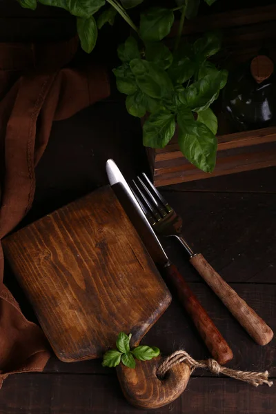 Cocina Fondo Madera Con Servilleta —  Fotos de Stock