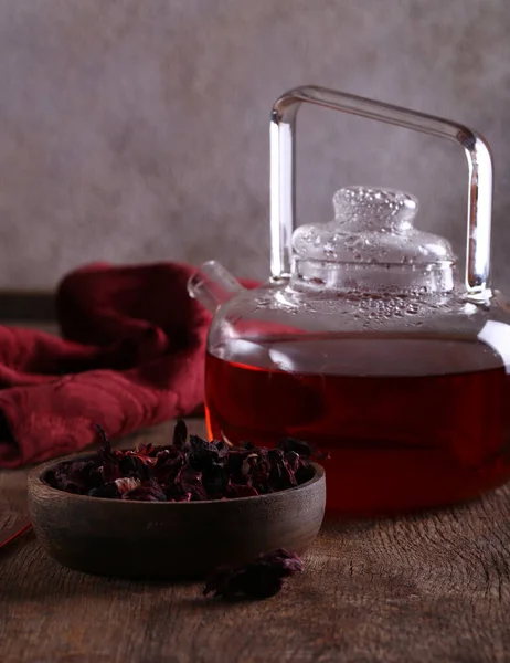 Hibiscus Red Flower Tea Teapot — Stock Photo, Image