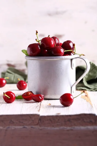 Fresh Berries Cherry Wooden Table — Stock Photo, Image
