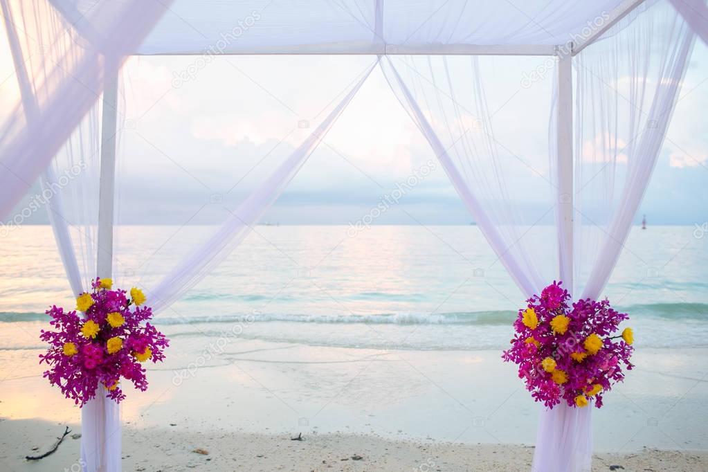 Beautiful wedding arch on the beach in Thailand