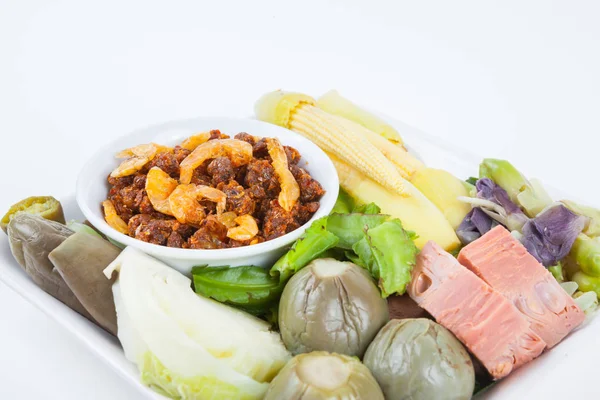 Chili Plakken Nam Prik Thais Eten Gedroogde Gezouten Garnaal Chili — Stockfoto