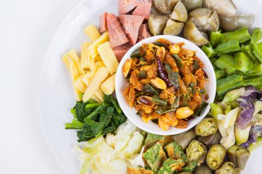 karides hamur chili sos ile sebze, sarararak gıda