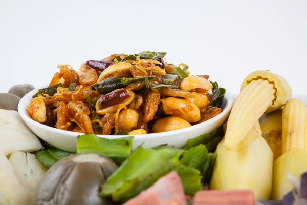 エビのチリソース野菜をブランチングとペースト食品 — ストック写真