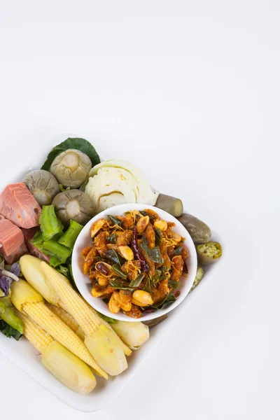 Pâte de crevettes sauce chili aux légumes blanchissants, nourriture — Photo