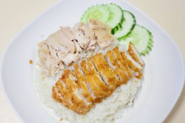 kızarmış tavuk ve pilav ile Buhar tavuk