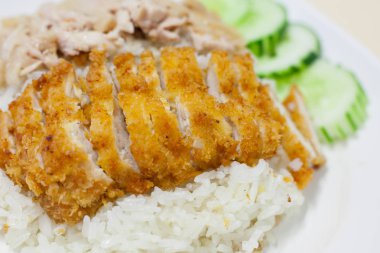 kızarmış tavuk ve pilav ile Buhar tavuk