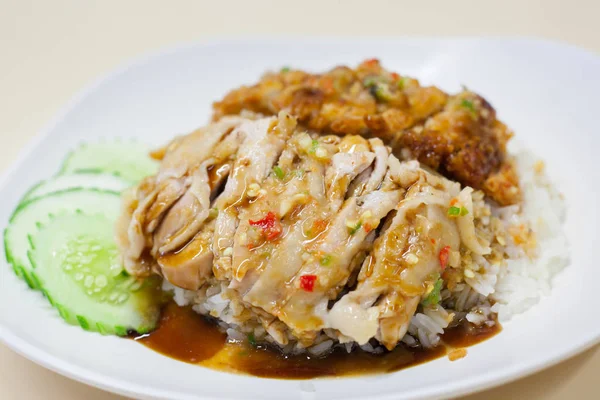 Thailand Makanan Gourmet Goreng Ayam Dan Uap Ayam Dengan Nasi — Stok Foto