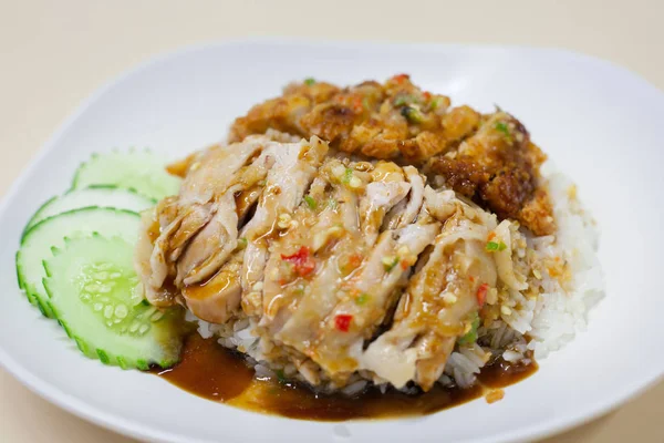 Thailand Makanan Gourmet Goreng Ayam Dan Uap Ayam Dengan Nasi — Stok Foto