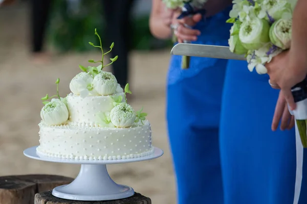 Cortar um bolo de casamento — Fotografia de Stock