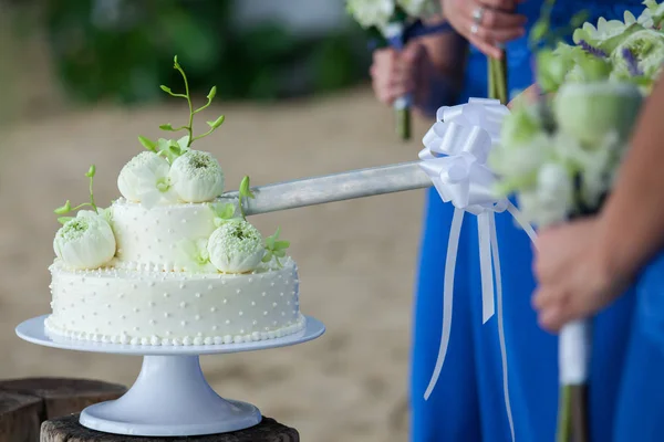 Düğün pastası keserek — Stok fotoğraf