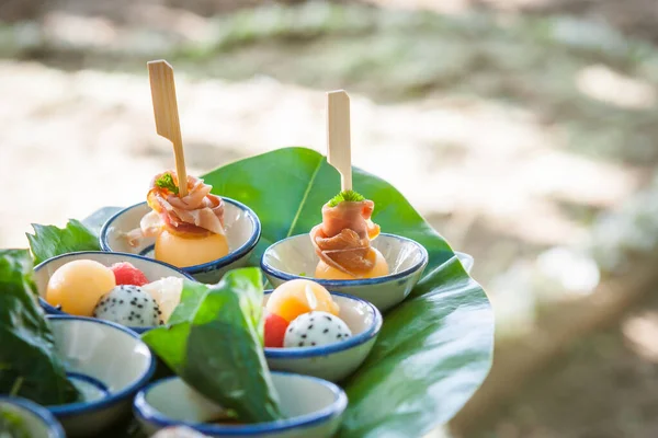 Comida Foi Preparada Para Jantar Casamento — Fotografia de Stock