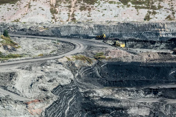 Camiones Volquete Mineros Que Trabajan Minas Carbón Utilizados Como Fuente — Foto de Stock