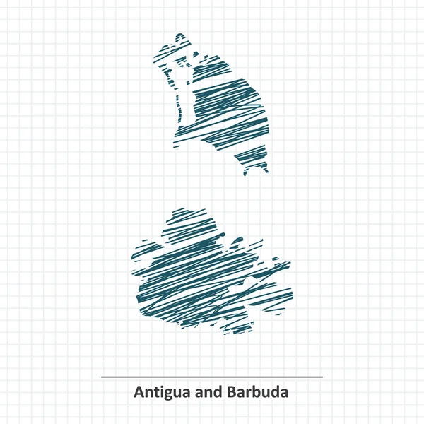 乱写乱画素描的安提瓜和巴布达地图 — 图库矢量图片