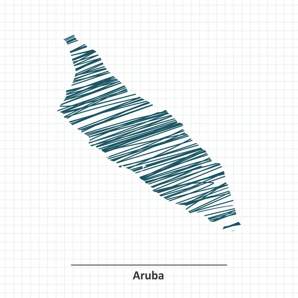 Esboço de doodle do mapa de Aruba — Vetor de Stock