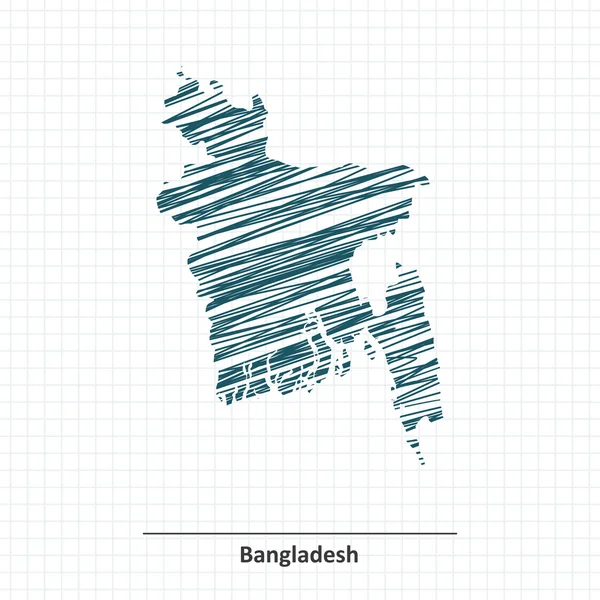 Bosquejo de Doodle de Bangladesh mapa — Vector de stock