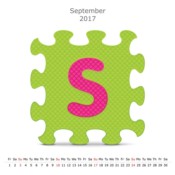 Setembro 2017 calendário quebra-cabeça — Vetor de Stock