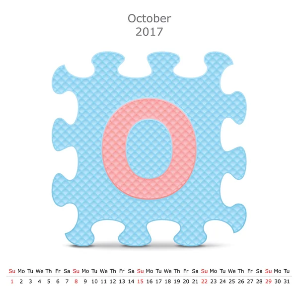 Outubro 2017 calendário de quebra-cabeça — Vetor de Stock