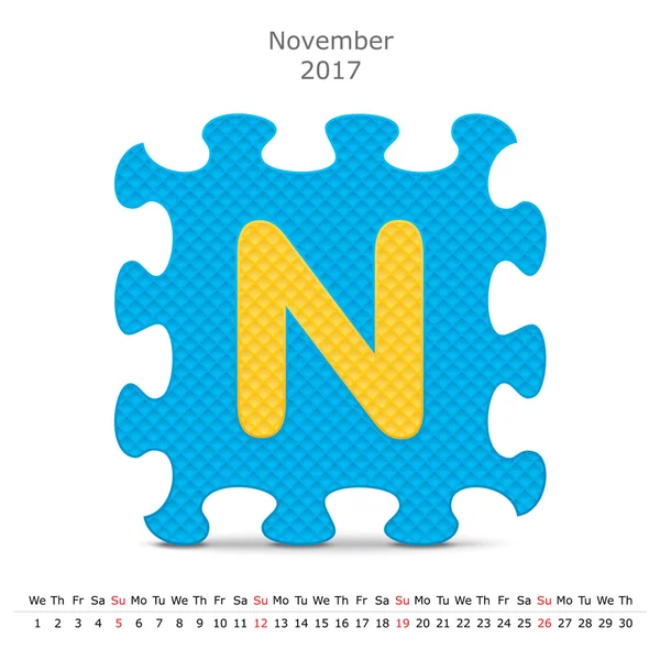 November 2017 pussel kalender — Stock vektor