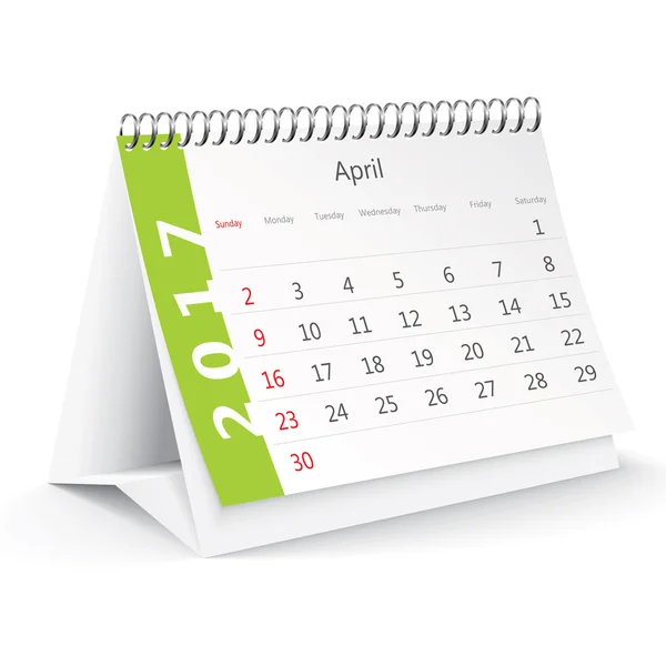 Abril 2017 calendario de escritorio - vector — Archivo Imágenes Vectoriales