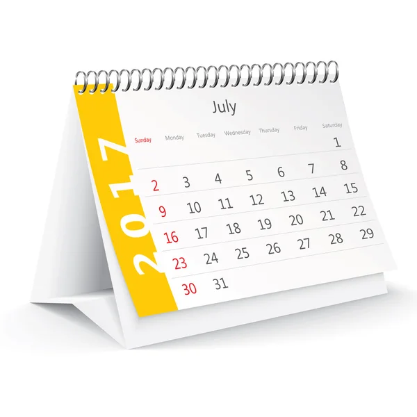 Juli 2017 skrivbord Kalender — Stock vektor