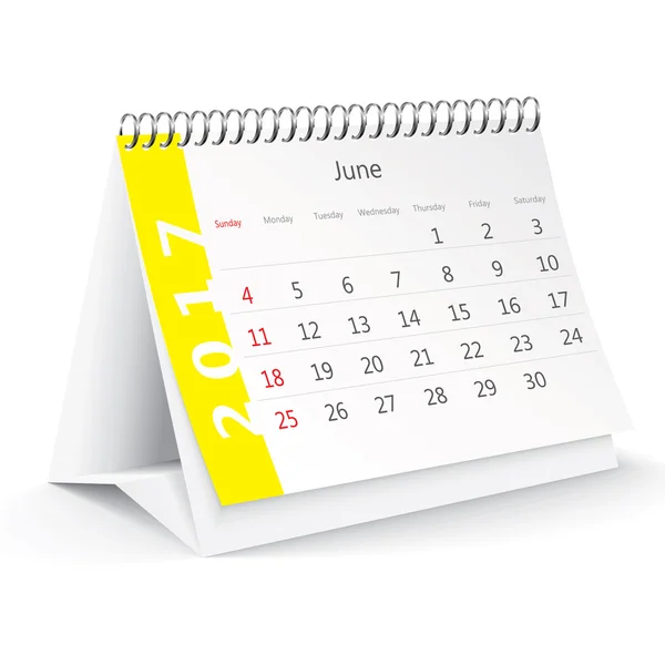 Junio 2017 calendario de escritorio - vector — Vector de stock