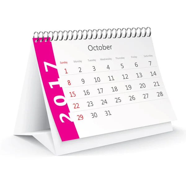 Października 2017 kalendarza biurko - wektor — Wektor stockowy