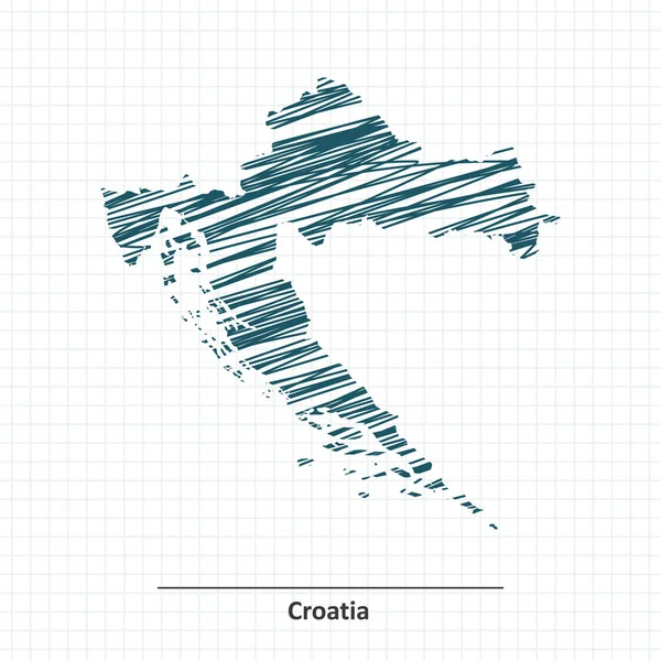 Эскиз карты Хорватии Doodle — стоковый вектор