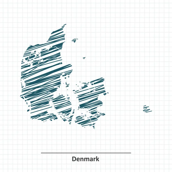 Doodle croquis de la carte de Danemark — Image vectorielle
