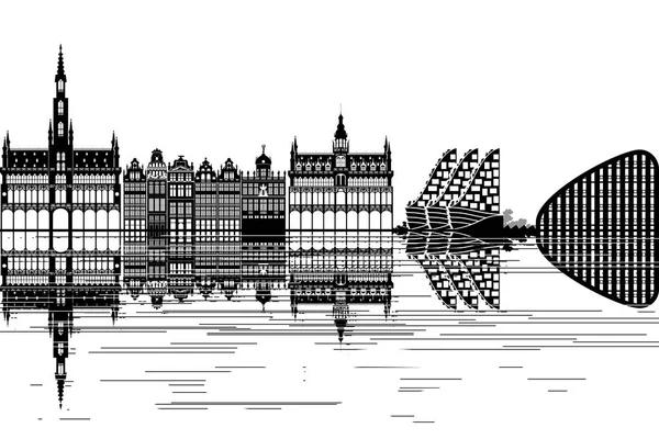 브뤼셀 검은색과 흰색 스카이 라인 — 스톡 벡터