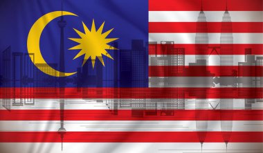 Kuala Lumpur manzarası ile Malezya bayrağı