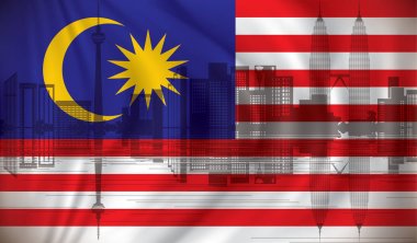 Flag of Malaysia with Kuala Lumpur skyline clipart