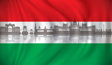 Budapeşte manzarası ile Macaristan bayrağı